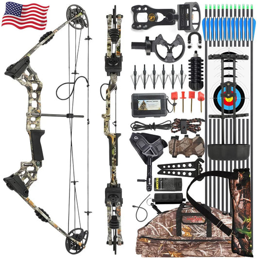 Compound Bow Arrow Set with Spine 500 Carbon Arrows 20-70lbs Adjustable Draw Weight 320FPS High-Strength Alloy Handle RH/LH for Adults Beginners Hunting Shooting Target Practice Outdoor Sports Accessories