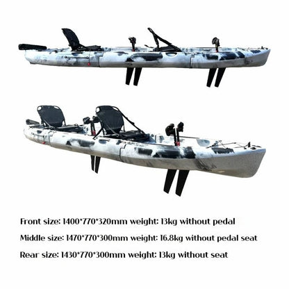Modular Assembly Kayak with Split Hard Shell, Electric/Pedal-Driven Canoe for Solo/Tandem Lake/Sea Adventures, Portable LLDPE