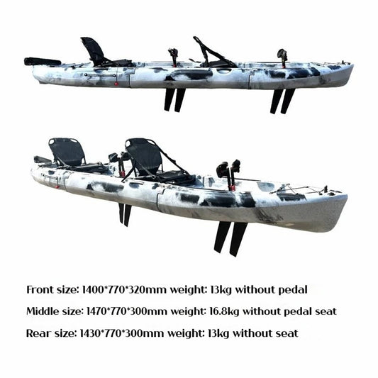 Modular Assembly Kayak with Split Hard Shell, Electric/Pedal-Driven Canoe for Solo/Tandem Lake/Sea Adventures, Portable LLDPE