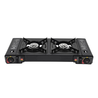 2 Burners Portable Camping Stove, 2.5KW Auto Ignition Butane/LPG Gas Stove w/Baking Tray+Carrying Case for RV Outdoor Picnic BBQ