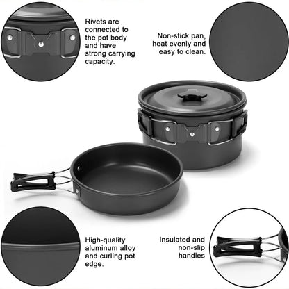 21pcs Camping Cookware Set Portable Outdoor Picnic Tableware Cookset Cooking Kit with Cups Plates Forks Knives Spoons