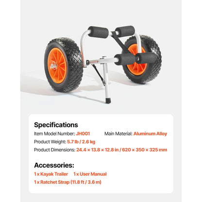 200 lbs Kayak Cart Foldable Kayak Trolley with 10in Solid Tires Paddle Board Trolley for Carrying Canoes Float Mats