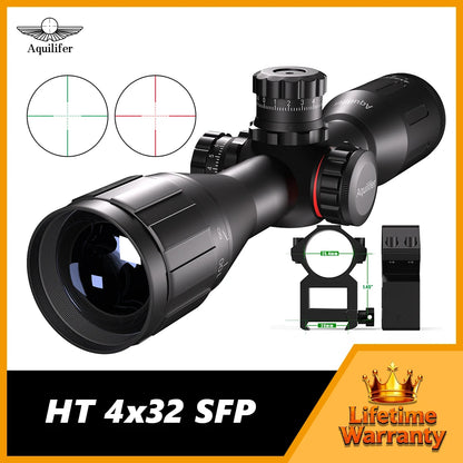 Aquilifer 4X32 Red Green Illumination Rifle Scope 22LR AO SFP FMC Zero Stop Hunting Scope for Outdoor Training And Competition