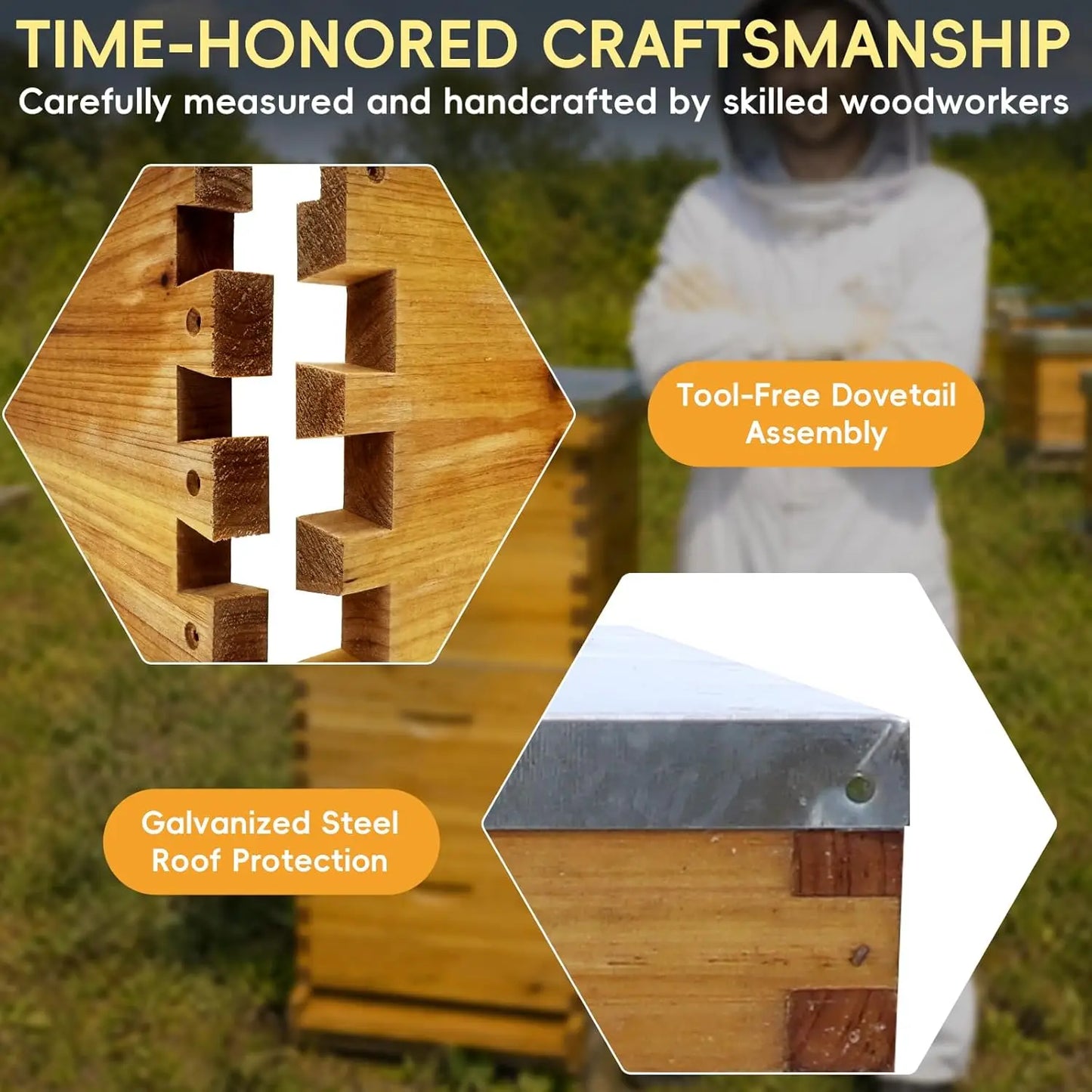 Langstroth 10 Frame Beehive Beeswax Coated, Complete Bee Hive Boxes Starter Kit Includes 2 Deep Hive Boxes and 1, Customized