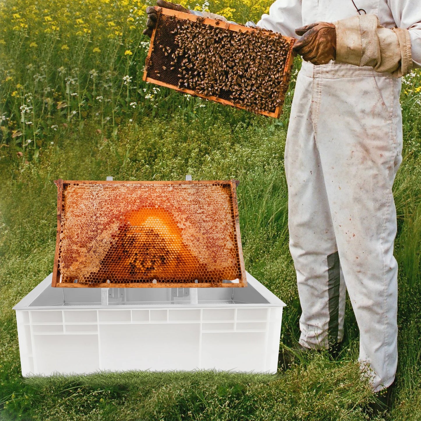 24.41*16.93*7.87in Stainless Steel Honeycomb Uncapping Tray Beekeeping Tools Honey Harvesting Tool Set Honey Collecting Tool Kit