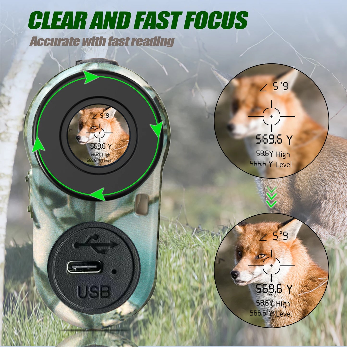 REVASRI Laser Rangefinder 1000M Hunting Range Finder with Type-C Rechargeable Outdoor Target Acquisition Technology Monocular