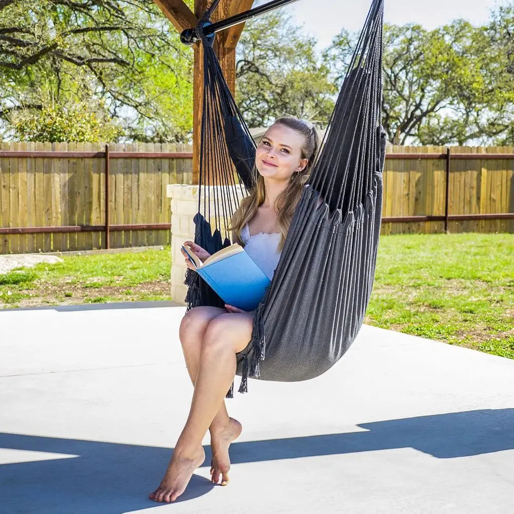 Steel Bar Hammock Swing Chair - Large Seat for Patio, Garden, Bedroom in Gray