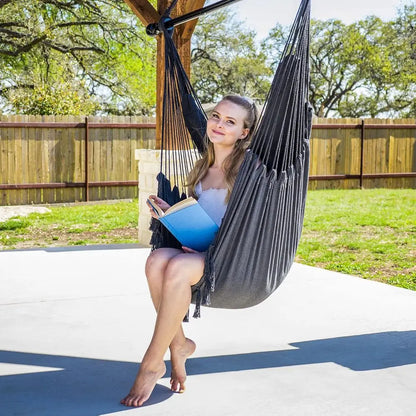 Steel Bar Hammock Swing Chair - Large Seat for Patio, Garden, Bedroom in Gray