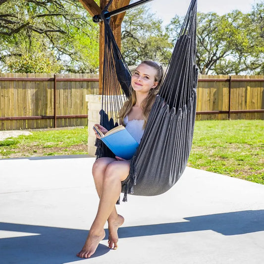 Steel Bar Hammock Swing Chair - Large Seat for Patio, Garden, Bedroom in Gray