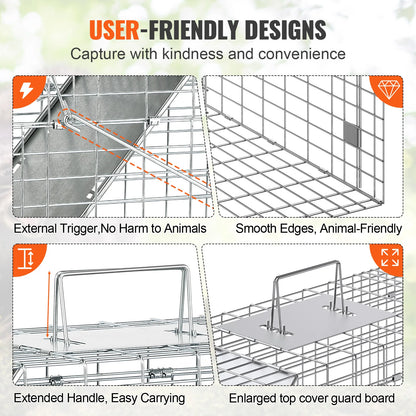 SucceBuy Live Animal Cage Trap Humane Cat Trap Galvanized Iron Folding Animal Trap with Handle for Rabbits Stray Cats Squirrels