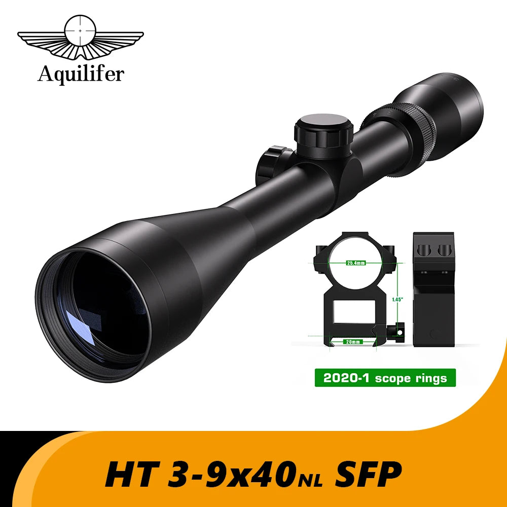 HT 3-9x40 SFP Hunting Scope Rifle Scope FMC Hunting Optics with Free Scope Rings for Outdoor Hunting Training