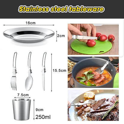 21pcs Camping Cookware Set Portable Outdoor Picnic Tableware Cookset Cooking Kit with Cups Plates Forks Knives Spoons
