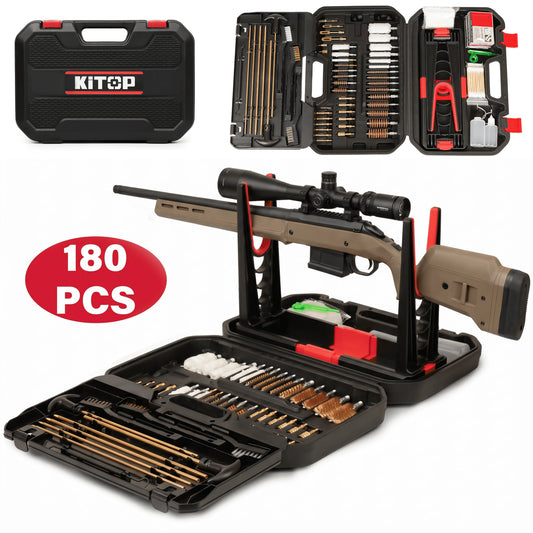 Universal Gun Cleaning Kit with Carry Case, Folding Stand, CLP Wipes, Solid Brass Rods for Rifle Shotgun Handgun