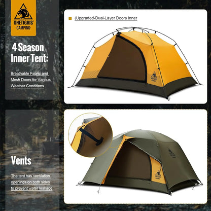 4 Season Waterproof Lightweight Camping Tent for 2 Person Easy Setup Outdoor Hiking Backpacking