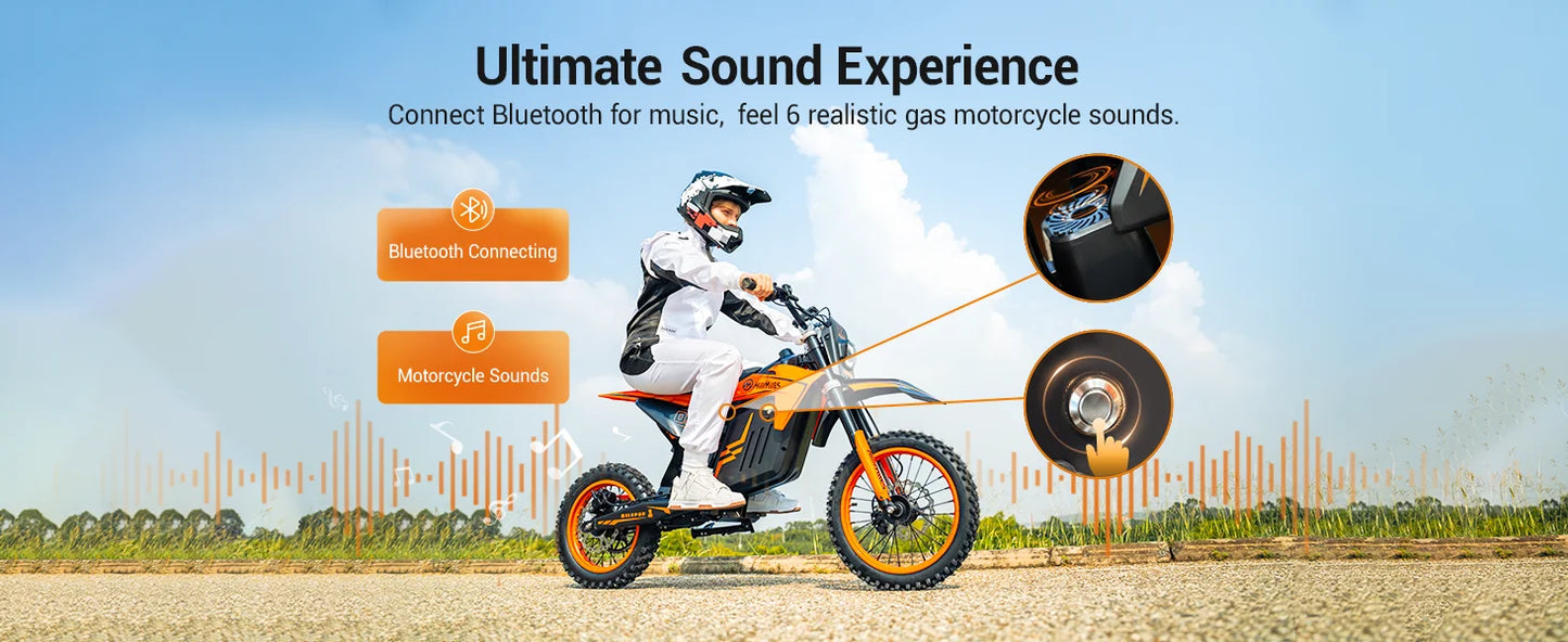 HillMiles MilePop Electric Dirt Bike Teens Adults, 2000W 48V E-Bike with Dual Suspension, Hydraulic Brakes, Off-Road Tires