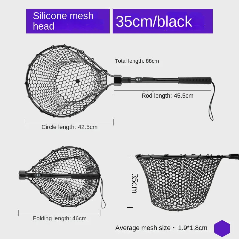 LINNHUE Fishing Nets Folding Laning Net Cheap Price Rubber/Silicone Mesh Catch 14kg Fish Lure Fishing Tool Anglers Accessory