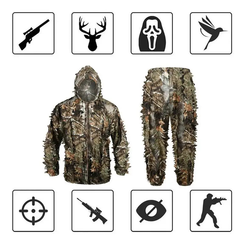 Outdoor Ghillie Suit Camouflage Clothes Jungle Suit CS Training Leaves Clothing Hunting Suit Pants Hooded Jacket Men Women Kids