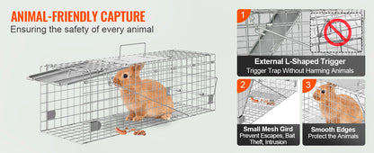 SucceBuy Live Animal Cage Trap Humane Cat Trap Galvanized Iron Folding Animal Trap with Handle for Rabbits Stray Cats Squirrels