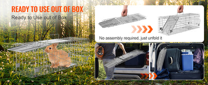 SucceBuy Live Animal Cage Trap Humane Cat Trap Galvanized Iron Folding Animal Trap with Handle for Rabbits Stray Cats Squirrels