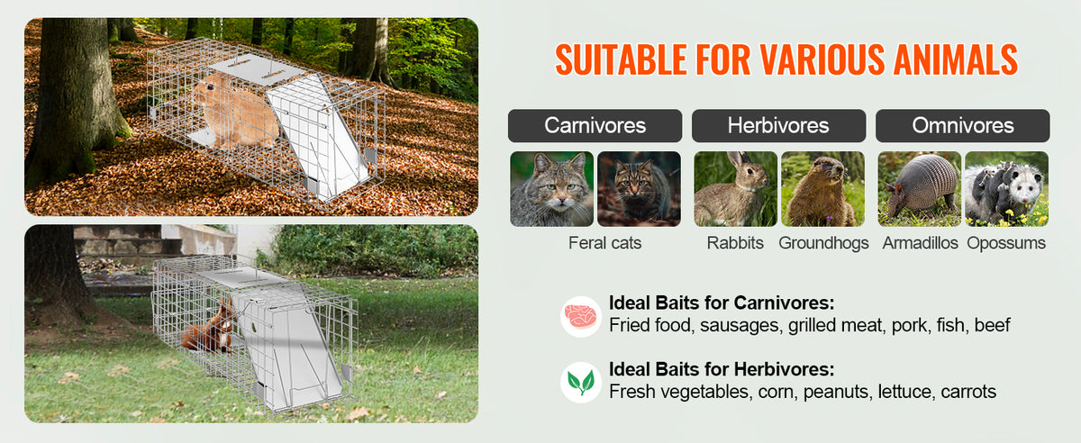 SucceBuy Live Animal Cage Trap Humane Cat Trap Galvanized Iron Folding Animal Trap with Handle for Rabbits Stray Cats Squirrels