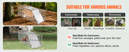 SucceBuy Live Animal Cage Trap Humane Cat Trap Galvanized Iron Folding Animal Trap with Handle for Rabbits Stray Cats Squirrels