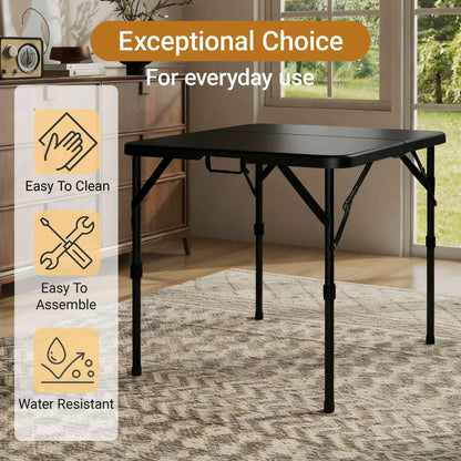 34" Square Folding Table,Fold-in-Half Plastic Card Table,Picnic Party Event Dining Camp Table for Indoor Outdoor,Black