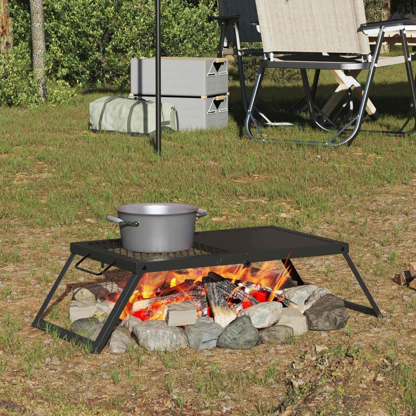 Foldable Camping Grill Folding Black 12.40 x 10.43 x 1.57 in
