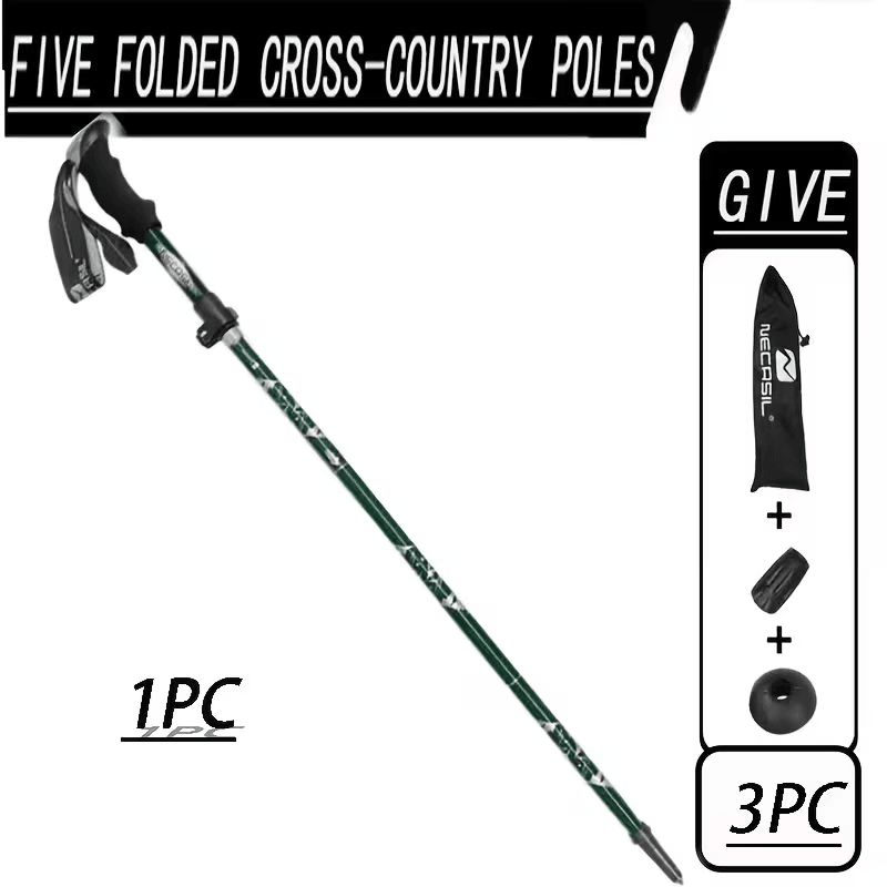 Ergonomic 1PC Gold 5-Section Folding Trekking Pole, Comfortable Grip Walking Stick for Hiking, Travel & Exercise