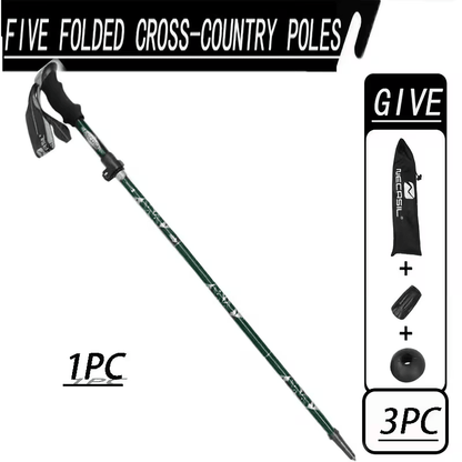 Ergonomic 1PC Gold 5-Section Folding Trekking Pole, Comfortable Grip Walking Stick for Hiking, Travel & Exercise