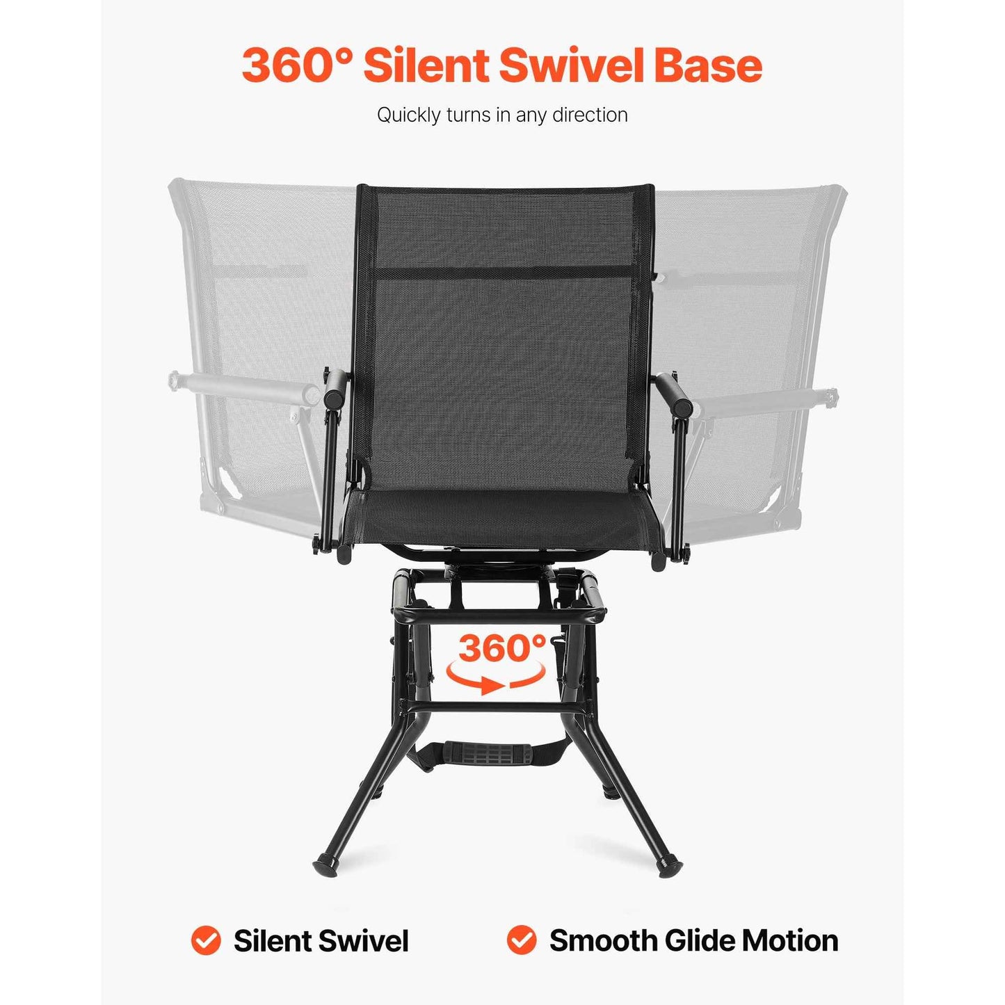 Hunting Chair, 360° Silent Swivel, Foldable Lightweight Portable Blind Chair, Heavy-Duty Steel Frame Ground Stool Seat, with Armrest, Adjustable Carry Strap, 300 Lbs Capacity for Fishing Camping