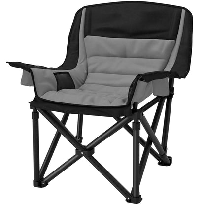 Padded Camping Chair for Adults, Portable Folding Camping Chair with Side Pockets, Cup Holders, Carry Bag, Gray
