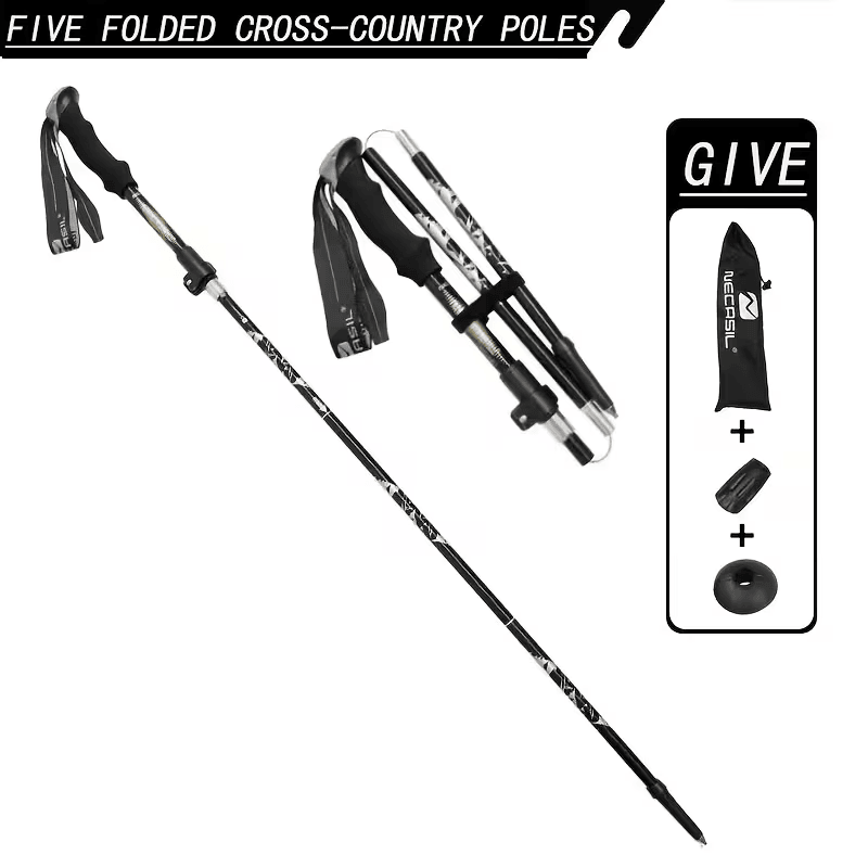 Ergonomic 1PC Gold 5-Section Folding Trekking Pole, Comfortable Grip Walking Stick for Hiking, Travel & Exercise