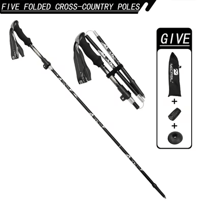 Ergonomic 1PC Gold 5-Section Folding Trekking Pole, Comfortable Grip Walking Stick for Hiking, Travel & Exercise