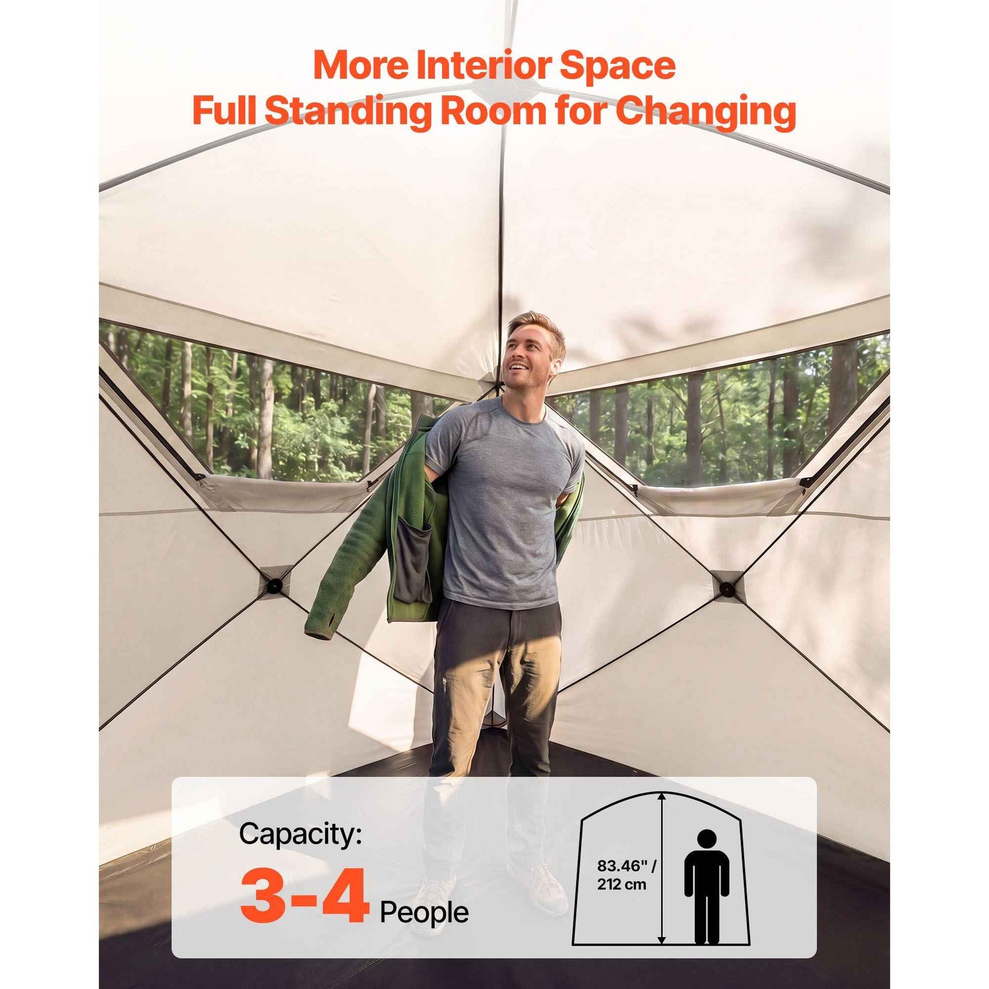 Camping Tent, 4 Person Pop Up Instant Cabin Tent with Large Mesh Windows, 60 Seconds Easy Setup, Portable Cabin Hub Tents with Carry Bag for Family Outdoor Camping & Hiking, Upgraded Ventilation