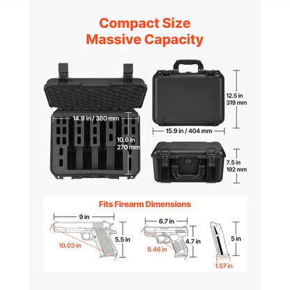 Hard Pistol Case, Heavy Duty Hard Gun Case with XPE Foam Lining, Waterproof Pistol Storage Box with Customizable Interior & Handle for Gun, Lenses, Camera, Gear, TSA Compliant, 15.9x12.5x7.5 in