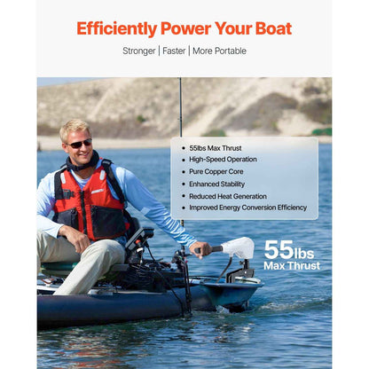 Electric Trolling Motor, Transom Mounted Outboard Boat Motors 12V 55lbs Thrust, 8-Speed Electric Boat Engine w/ Battery Indicator, for Kayaks, Fishing Boats on Freshwater/Saltwater, 30-In Shaft
