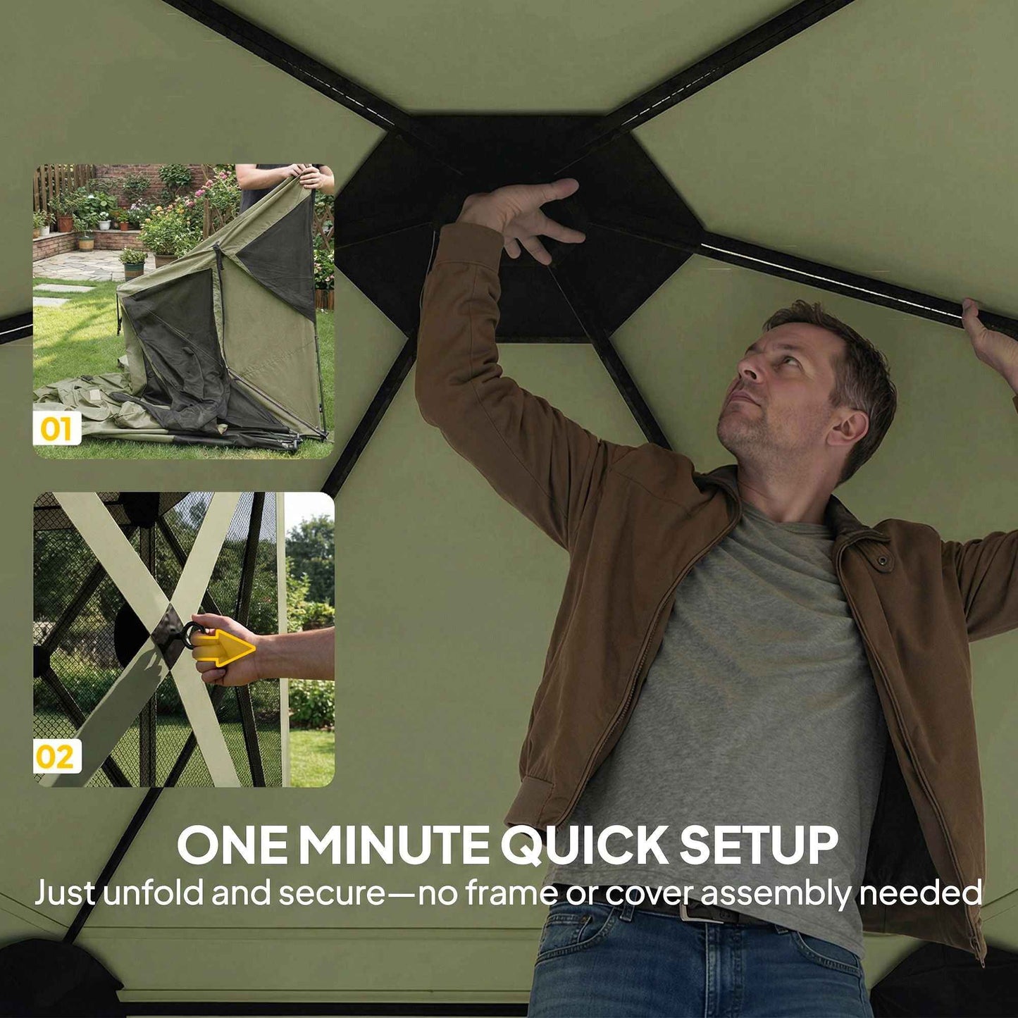 10 x 11 ft Pop Up Gazebo Screen Tent, Portable Instant Camping Canopy Screen House with Nettings, Carry Bag, Dark Green