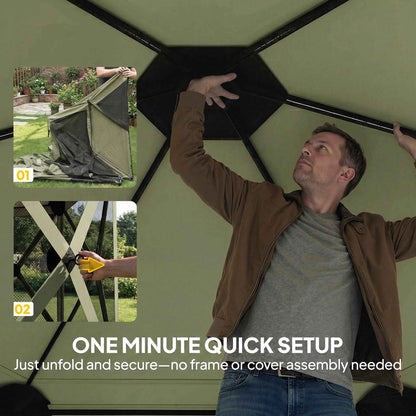 10 x 11 ft Pop Up Gazebo Screen Tent, Portable Instant Camping Canopy Screen House with Nettings, Carry Bag, Dark Green