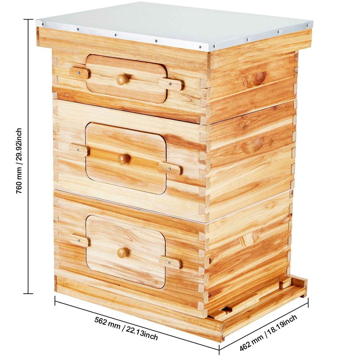 Bee Hive 30 Frame Bee Hives Starter Kit, Beeswax Coated Fir Wood, 2 Deep + 1 Medium Bee Boxes Langstroth Beehive Kit, Transparent Acrylic Windows with Foundations for Beginners Pro Beekeepers