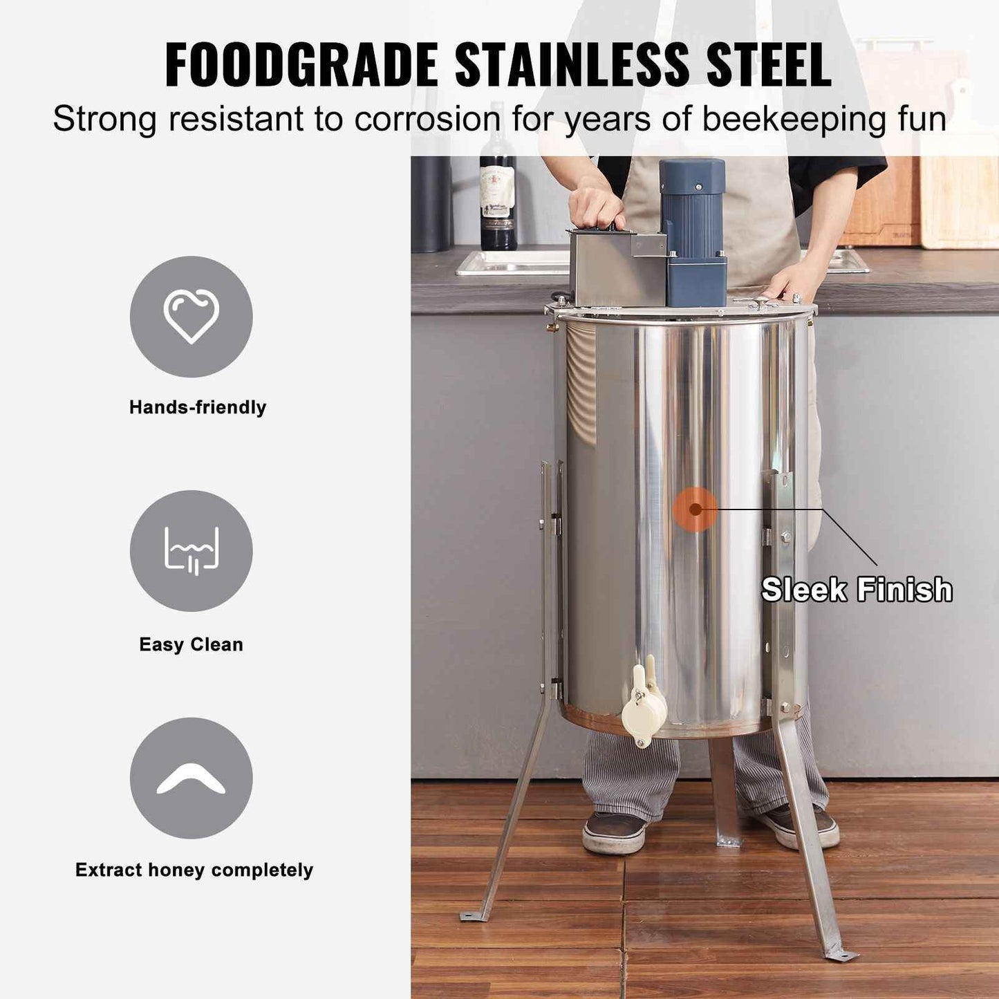Electric Honey Extractor, 2/4 Frames Honey Spinner Extractor, Stainless Steel Beekeeping Extraction, Apiary Centrifuge Equipment with Height Adjustable Stand, Honeycomb Drum Spinner with Lid