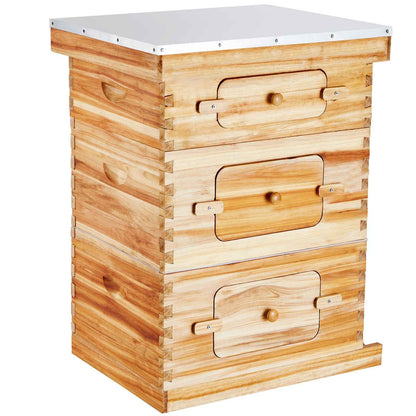 Bee Hive 30 Frame Bee Hives Starter Kit, Beeswax Coated Fir Wood, 2 Deep + 1 Medium Bee Boxes Langstroth Beehive Kit, Transparent Acrylic Windows with Foundations for Beginners Pro Beekeepers