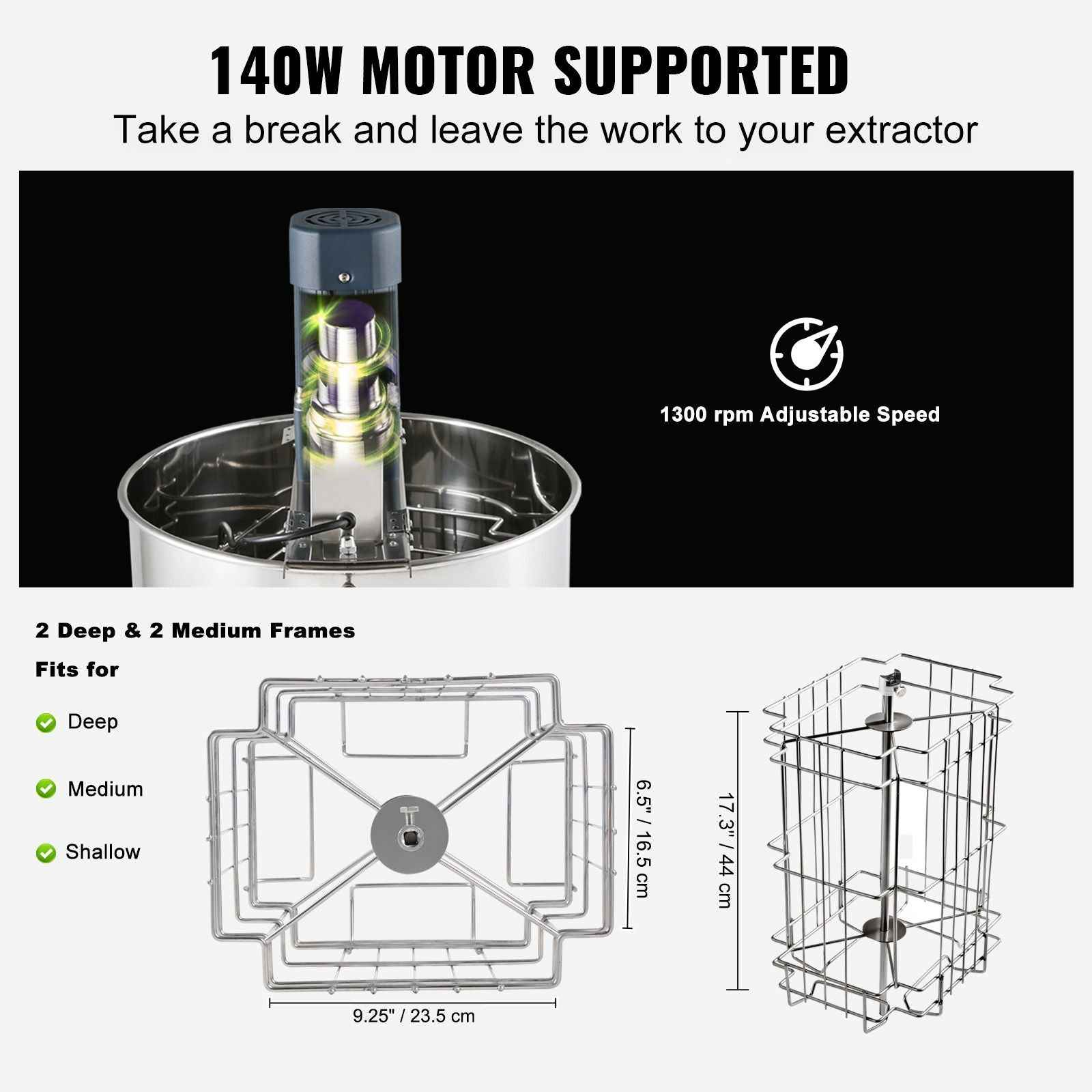 Electric Honey Extractor, 2/4 Frames Honey Spinner Extractor, Stainless Steel Beekeeping Extraction, Apiary Centrifuge Equipment with Height Adjustable Stand, Honeycomb Drum Spinner with Lid