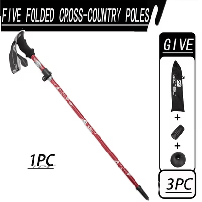 Ergonomic 1PC Gold 5-Section Folding Trekking Pole, Comfortable Grip Walking Stick for Hiking, Travel & Exercise