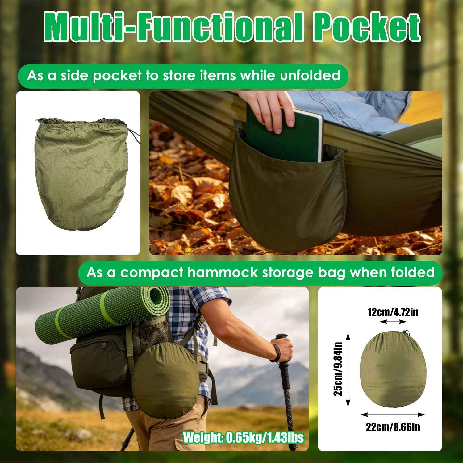 Camping Hammock with Mosquito Net 3-in-1 Portable Hammock Tent with BuiltIn Mosquito Net Dual-Way Zippers 440lbs Capacity Attached Storage Pocket for Outdoor Travel Camping Hiking Backpacking