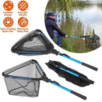 Foldable Fishing Net With Aluminum Alloy Rod EVA Handle Durable 5MM Hexagonal Nano Coating Nylon Mesh Collapsible Landing Net Safe Fish Catching or Releasing
